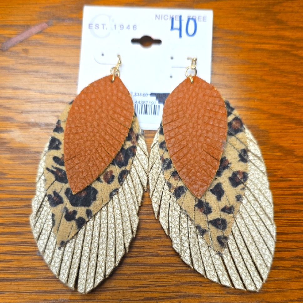 Stylish Leopard Print And Gold Leaf Earrings 12$